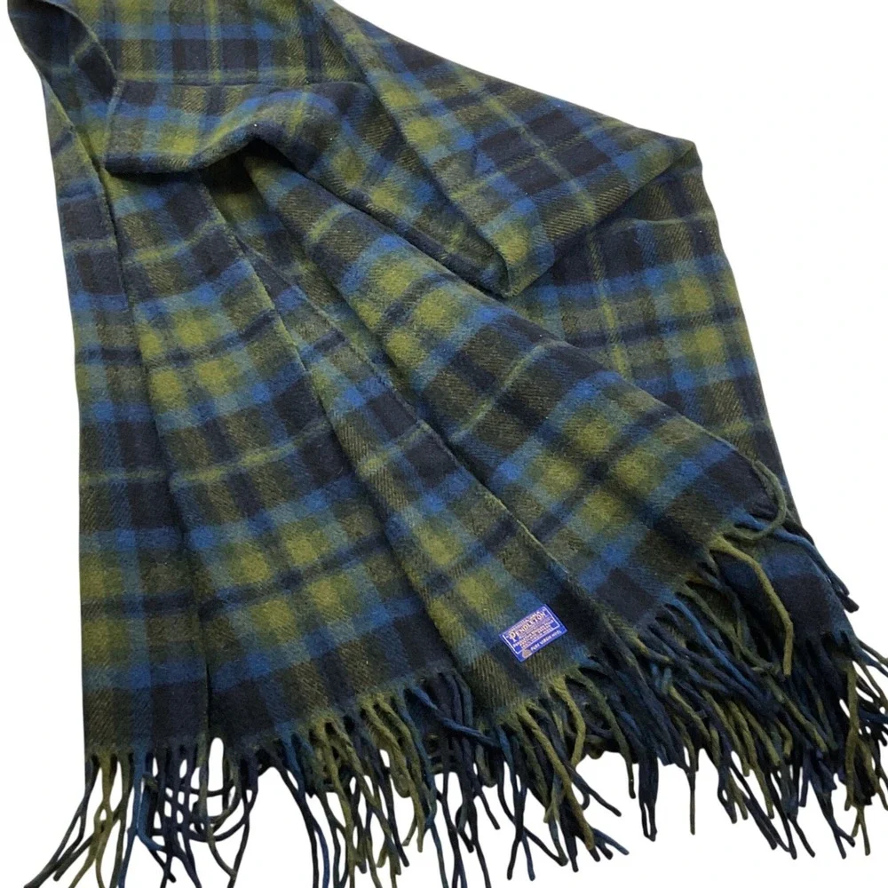 Vintage Pendleton Blanket Throw Pure Virgin Wool Plaid Fringed Made in USA large